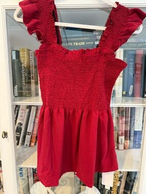 Amazon Red Smocked Ruffle Strap Tank Top
